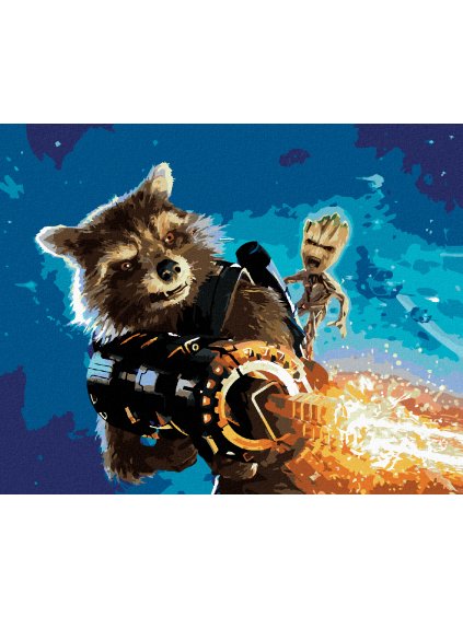 Diamantové malování - ROCKET A GROOT V BOJI (STRÁŽCI GALAXIE)