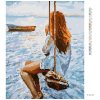 Diamantové malování - DÍVKA NA DŘEVĚNÉ HOUPAČCE