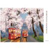 Diamantové malování - TRAMVAJE POD ROZKVETLÝMI TŘEŠNĚMI