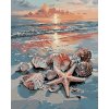 Diamantové malování - MUŠLE NA PLÁŽI A ZÁPAD SLUNCE