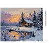 Diamantové malování - CHATA S MOLEM U ŘEKY V ZIMĚ
