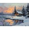 Diamantové malování - CHATA S MOLEM U ŘEKY V ZIMĚ