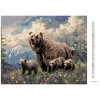 Diamantové malování - MEDVĚD S MLÁĎATY V KVĚTINÁCH A HORY
