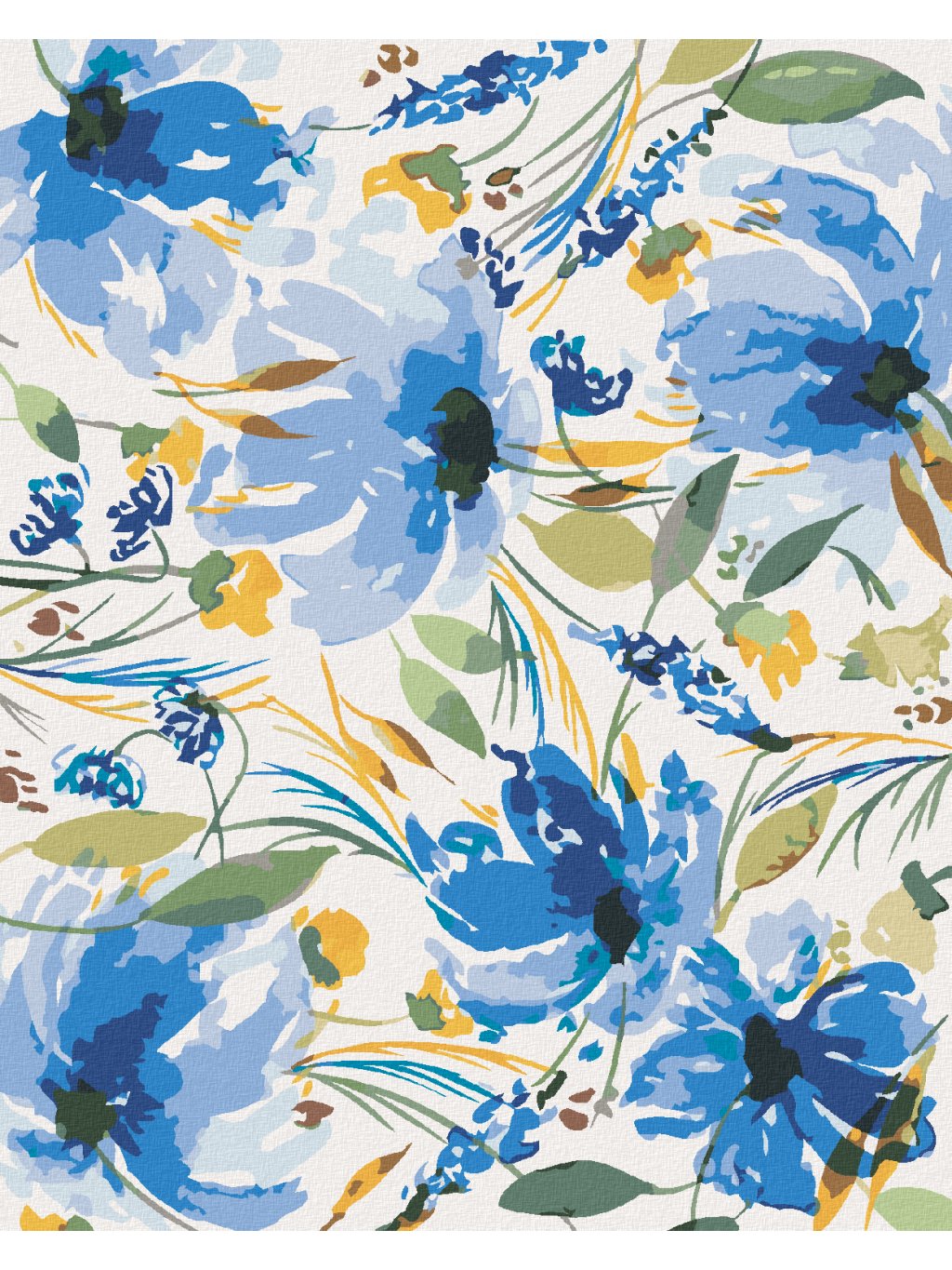 Diamantové maľovanie - MODRÉ KVETY MEDZI LISTAMI (ALEXANDRIA GILBERT) (Rámovanie bez rámu a bez vypnutia plátna, Rozmer 40x50 cm)