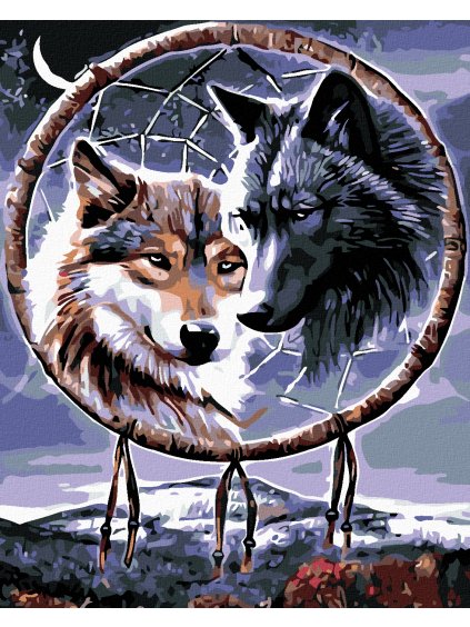 Diamantové maľovanie - VLCI S TALIZMANOM (Rámovanie bez rámu a bez vypnutia plátna, Rozmer 40x50 cm)