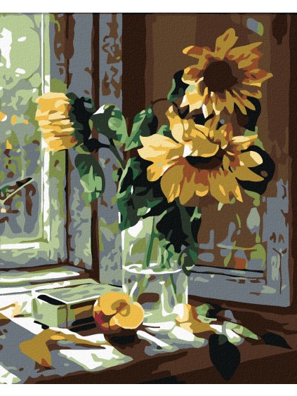 Diamantové maľovanie - SLNEČNICE VO VÁZE (Rámovanie bez rámu a bez vypnutia plátna, Rozmer 40x50 cm)