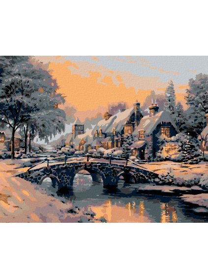 Diamantové maľovanie - MOST CEZ ZAMRZNUTÚ RIEKU (Rámovanie bez rámu a bez vypnutia plátna, Rozmer 40x50 cm)