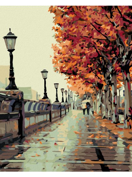 Diamantové maľovanie - JESENNÁ PRECHÁDZKA (Rámovanie bez rámu a bez vypnutia plátna, Rozmer 40x50 cm)