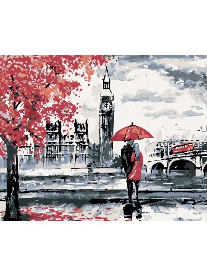 Diamantové maľovanie - MILENCI A BIG BEN (Rámovanie bez rámu a bez vypnutia plátna, Rozmer 40x50 cm)