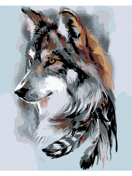 Diamantové maľovanie - VLK A PERIE (Rámovanie bez rámu a bez vypnutia plátna, Rozmer 40x50 cm)