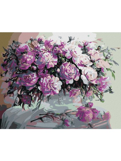 Diamantové maľovanie - FIALKOVÉ PIVÓNIE (Rámovanie bez rámu a bez vypnutia plátna, Rozmer 40x50 cm)