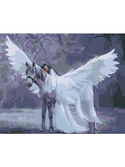 Diamantové maľovanie - ANJEL NA JEDNOROŽCOVI (Rámovanie bez rámu a bez vypnutia plátna, Rozmer 40x50 cm)