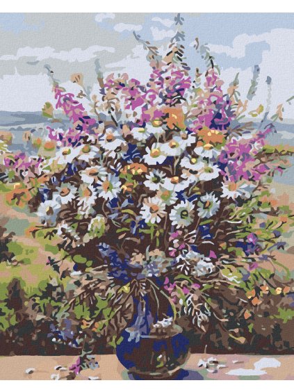 Diamantové maľovanie - LETNÁ KYTICA V SKLENENEJ VÁZE (Rámovanie bez rámu a bez vypnutia plátna, Rozmer 40x50 cm)