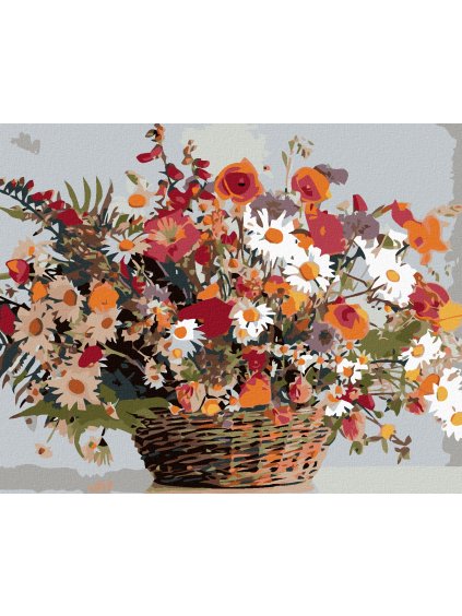 Diamantové maľovanie - LUČNÉ KVETY V KOŠÍKU (Rámovanie bez rámu a bez vypnutia plátna, Rozmer 40x50 cm)