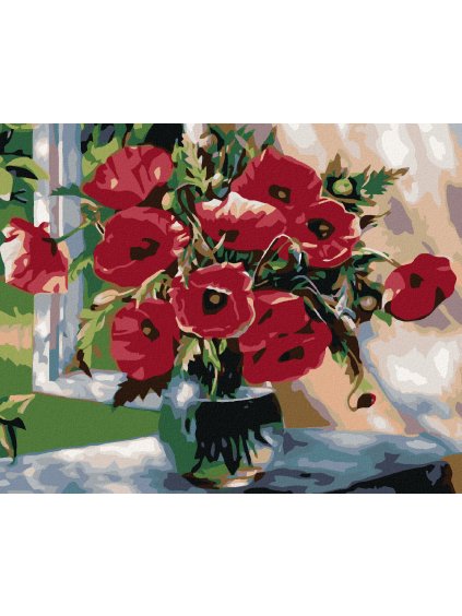 Diamantové maľovanie - VLČIE MAKY V SKLENENEJ VÁZE (Rámovanie bez rámu a bez vypnutia plátna, Rozmer 40x50 cm)