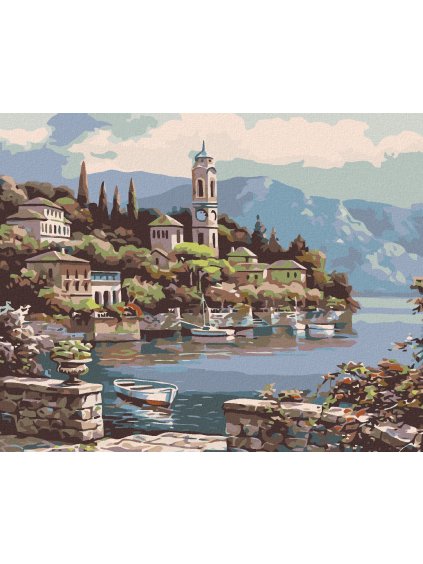 Diamantové maľovanie - ZÁTOKA S VESLICOU (Rámovanie bez rámu a bez vypnutia plátna, Rozmer 40x50 cm)