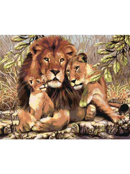 Diamantové maľovanie - LEV S LEVICOU A LEVÍČATKOM (Rámovanie bez rámu a bez vypnutia plátna, Rozmer 40x50 cm)