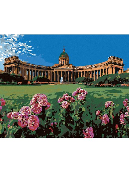 Diamantové maľovanie - ANTICKÁ STAVBA V ROZKVITNUTEJ ZÁHRADE (Rámovanie bez rámu a bez vypnutia plátna, Rozmer 40x50 cm)