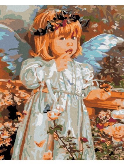 Diamantové maľovanie - ANJELIK S MOTÝĽKOVÝM VENČEKOM (Rámovanie bez rámu a bez vypnutia plátna, Rozmer 40x50 cm)