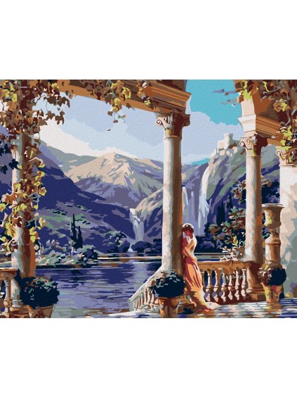 Diamantové maľovanie - HRAD NAD JAZEROM (Rámovanie bez rámu a bez vypnutia plátna, Rozmer 40x50 cm)