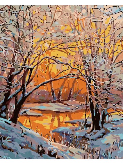 Diamantové maľovanie - ZASNEŽENÁ RIEKA (Rámovanie bez rámu a bez vypnutia plátna, Rozmer 40x50 cm)