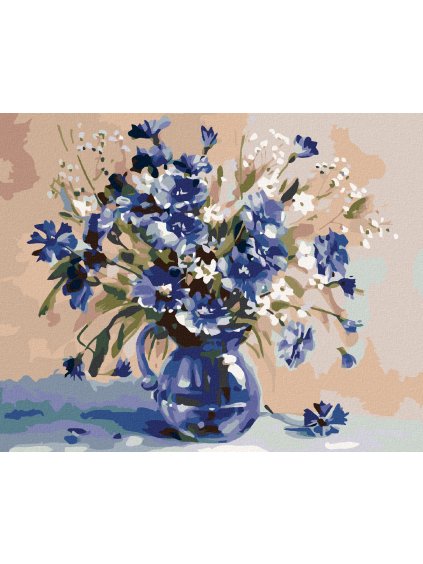 Diamantové maľovanie - KYTICA MODRÝCH KVETOV III (Rámovanie bez rámu a bez vypnutia plátna, Rozmer 40x50 cm)