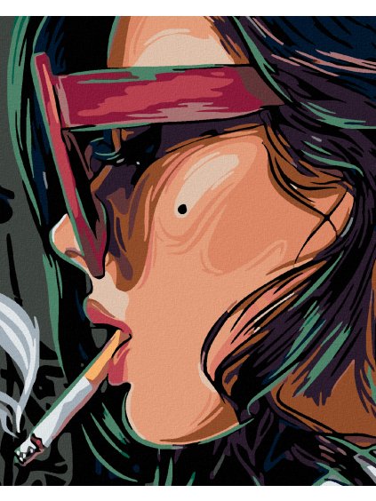 Diamantové maľovanie - ŽENA S CIGARETOU A PEHOU (Rámovanie bez rámu a bez vypnutia plátna, Rozmer 40x50 cm)