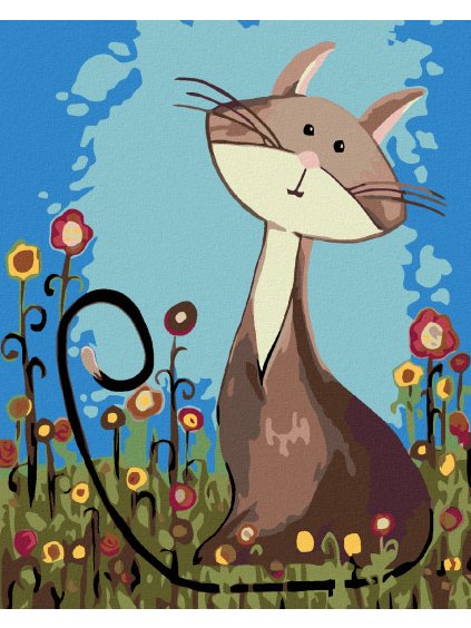 Diamantové maľovanie - MAČIČKA A LÚČNE KVETY (Rámovanie bez rámu a bez vypnutia plátna, Rozmer 40x50 cm)