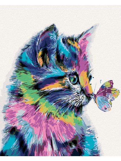Diamantové maľovanie - MAČIČKA S MOTÝLIKOM (Rámovanie bez rámu a bez vypnutia plátna, Rozmer 40x50 cm)