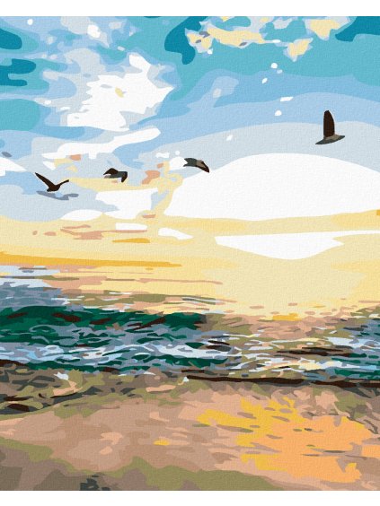 Diamantové maľovanie - ČAJKY NAD PIESKOM (Rámovanie bez rámu a bez vypnutia plátna, Rozmer 40x50 cm)