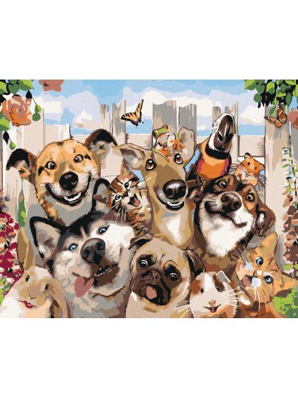 Diamantové maľovanie - VESELÉ ZVIERATKÁ (Rámovanie bez rámu a bez vypnutia plátna, Rozmer 40x50 cm)