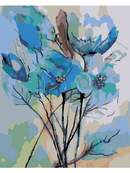 Diamantové maľovanie - ABSTRAKCIE MODRÝCH KVETÍN (Rámovanie bez rámu a bez vypnutia plátna, Rozmer 40x50 cm)