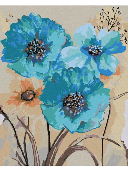 Diamantové maľovanie - ABSTRAKCIA MODRÝCH KVETOV III (Rámovanie bez rámu a bez vypnutia plátna, Rozmer 40x50 cm)