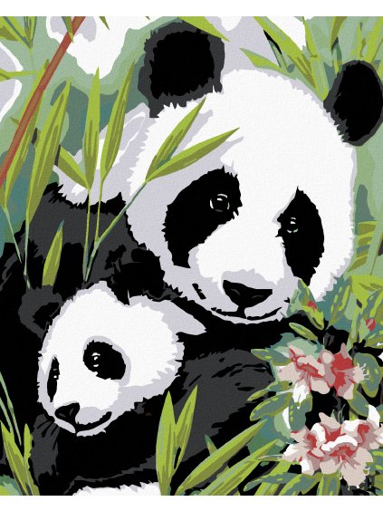 Diamantové maľovanie - PANDA S MLÁĎATOM (Rámovanie bez rámu a bez vypnutia plátna, Rozmer 40x50 cm)