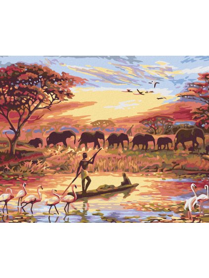 Diamantové maľovanie - AFRICKÝ ZÁPAD SLNKA (Rámovanie bez rámu a bez vypnutia plátna, Rozmer 40x50 cm)