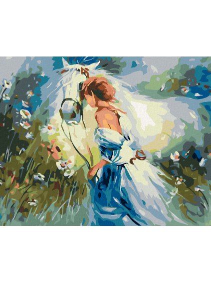 Diamantové maľovanie - DIEVČA S BIELYM KOŇOM (Rámovanie bez rámu a bez vypnutia plátna, Rozmer 40x50 cm)