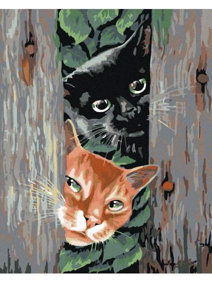 Diamantové maľovanie - ČÍHAJÚCE MAČKY (Rámovanie bez rámu a bez vypnutia plátna, Rozmer 40x50 cm)