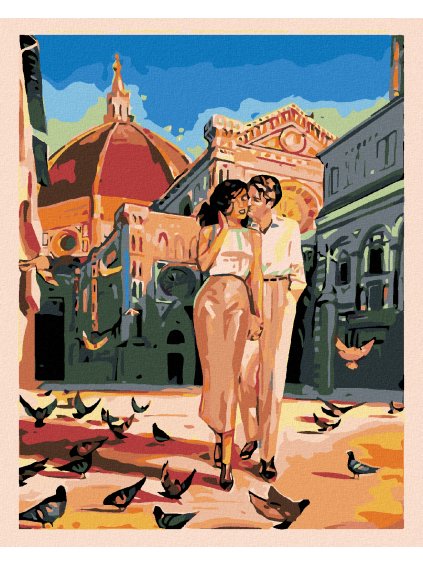 Diamantové maľovanie - ZAMILOVANÝ PÁR S HOLUBMI (Rámovanie bez rámu a bez vypnutia plátna, Rozmer 40x50 cm)