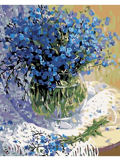 Diamantové maľovanie - KYTICA MODRÝCH KVETOV II (Rámovanie bez rámu a bez vypnutia plátna, Rozmer 40x50 cm)