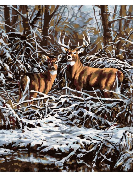 Diamantové maľovanie - JELEŇ S LAŇOU VO VETVIČKÁCH (Rámovanie bez rámu a bez vypnutia plátna, Rozmer 40x50 cm)
