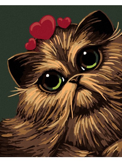 Diamantové maľovanie - MAČKA S TROMI SRDIEČKAMI (Rámovanie bez rámu a bez vypnutia plátna, Rozmer 40x50 cm)