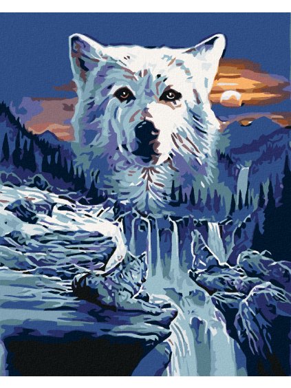 Diamantové maľovanie - VLK A VODOPÁDY (Rámovanie bez rámu a bez vypnutia plátna, Rozmer 40x50 cm)