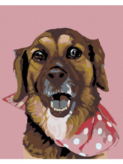 Diamantové maľovanie - PSÍK S BODKOVANOU ŠATKOU (Rámovanie bez rámu a bez vypnutia plátna, Rozmer 40x50 cm)