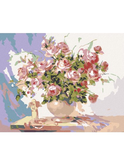 Diamantové maľovanie - MALÝ ANJELIK A RUŽA (Rámovanie bez rámu a bez vypnutia plátna, Rozmer 40x50 cm)