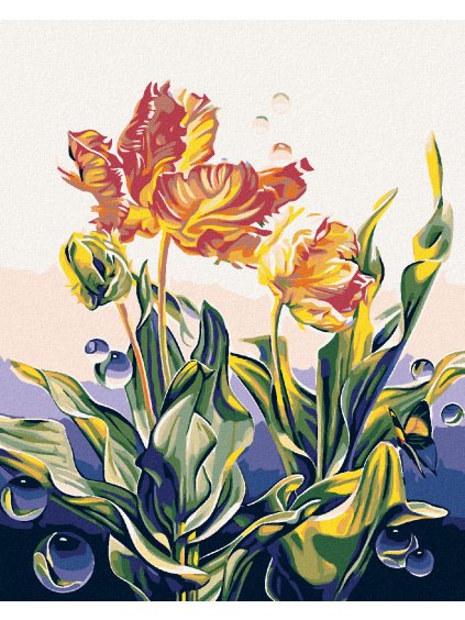 Diamantové maľovanie - ROZKVITNUTÉ KVETY A BUBLINKY (Rámovanie bez rámu a bez vypnutia plátna, Rozmer 40x50 cm)