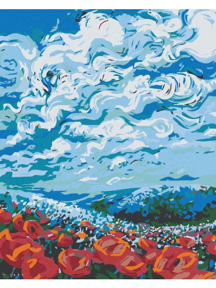 Diamantové maľovanie - POLE ČERVENÝCH KVIETKOV (Rámovanie bez rámu a bez vypnutia plátna, Rozmer 40x50 cm)