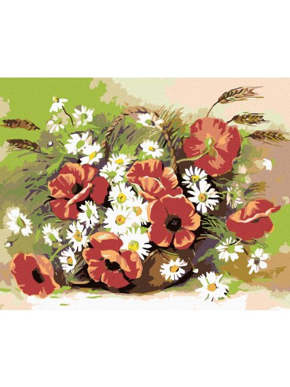 Diamantové maľovanie - VLČÍ MAK A SEDMOKRÁSKY (Rámovanie bez rámu a bez vypnutia plátna, Rozmer 40x50 cm)