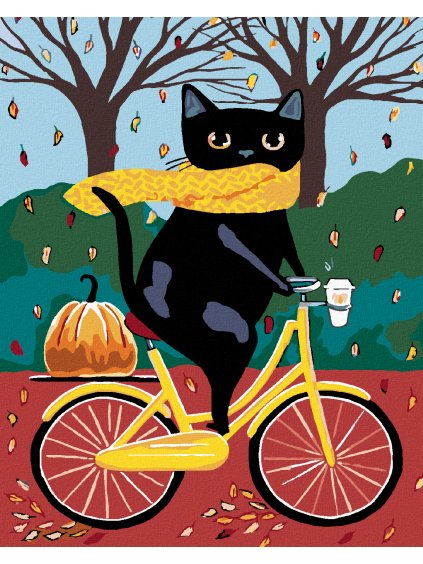 Diamantové maľovanie - ČIERNA MAČKA A ŽLTÝ BICYKEL (Rámovanie bez rámu a bez vypnutia plátna, Rozmer 40x50 cm)