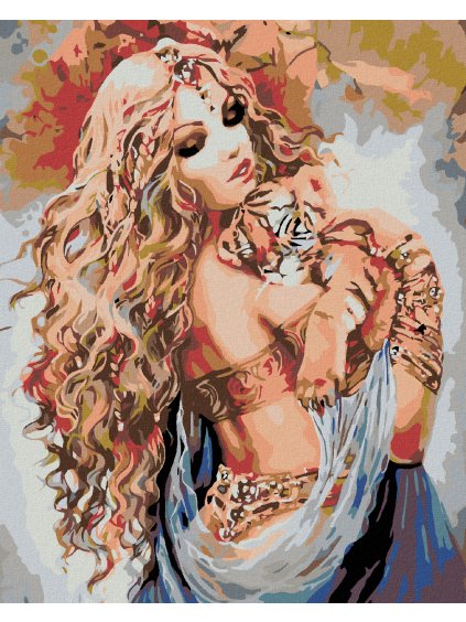 Diamantové maľovanie - KRÁSNA ŽENA A TIGRIE MLÁĎA (Rámovanie bez rámu a bez vypnutia plátna, Rozmer 40x50 cm)