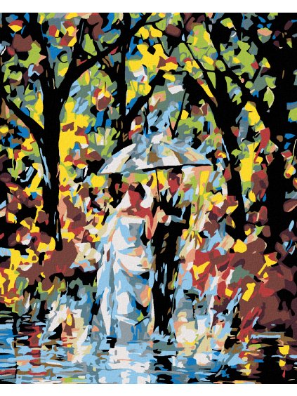 Diamantové maľovanie - NEVESTA A ŽENÍCH V DAŽDI (Rámovanie bez rámu a bez vypnutia plátna, Rozmer 40x50 cm)